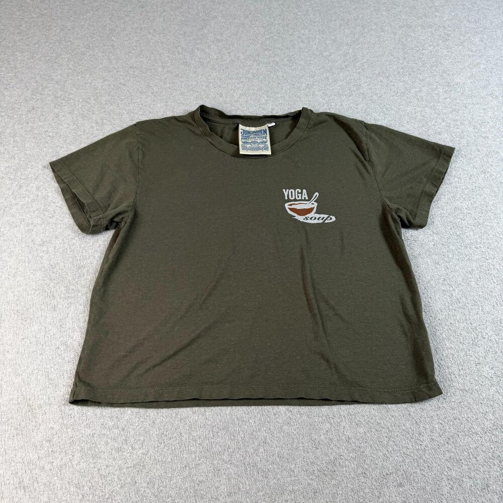 Jungmaven Shirt Women Small Green Yoga Soup Graphic Tee Hemp Organic Cotton Boxy - Picture 2 of 7